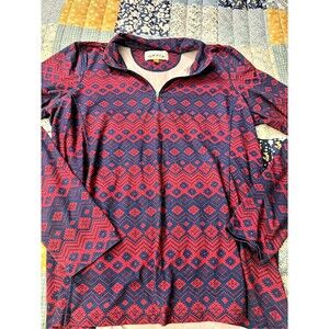 Orvis Geometric Quarter-Zip Top in Blue & Red Size Large